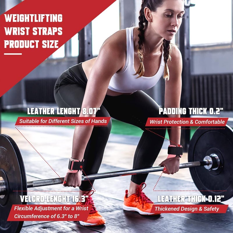 COFOF Weight Lifting Wrist Strap, Double Layer Leather Wrist Strap for Deadlift and Powerlifting, Adjustable Neoprene Padded Gym Workout Lifting Hooks (Pair) - Image 3